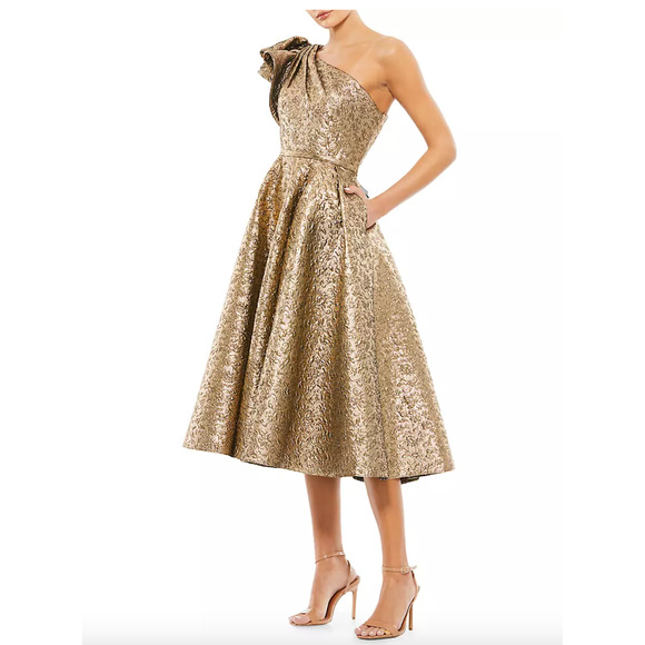 Mac Duggal Asymmetric Metallic Tea-Length Dress 4 NEW